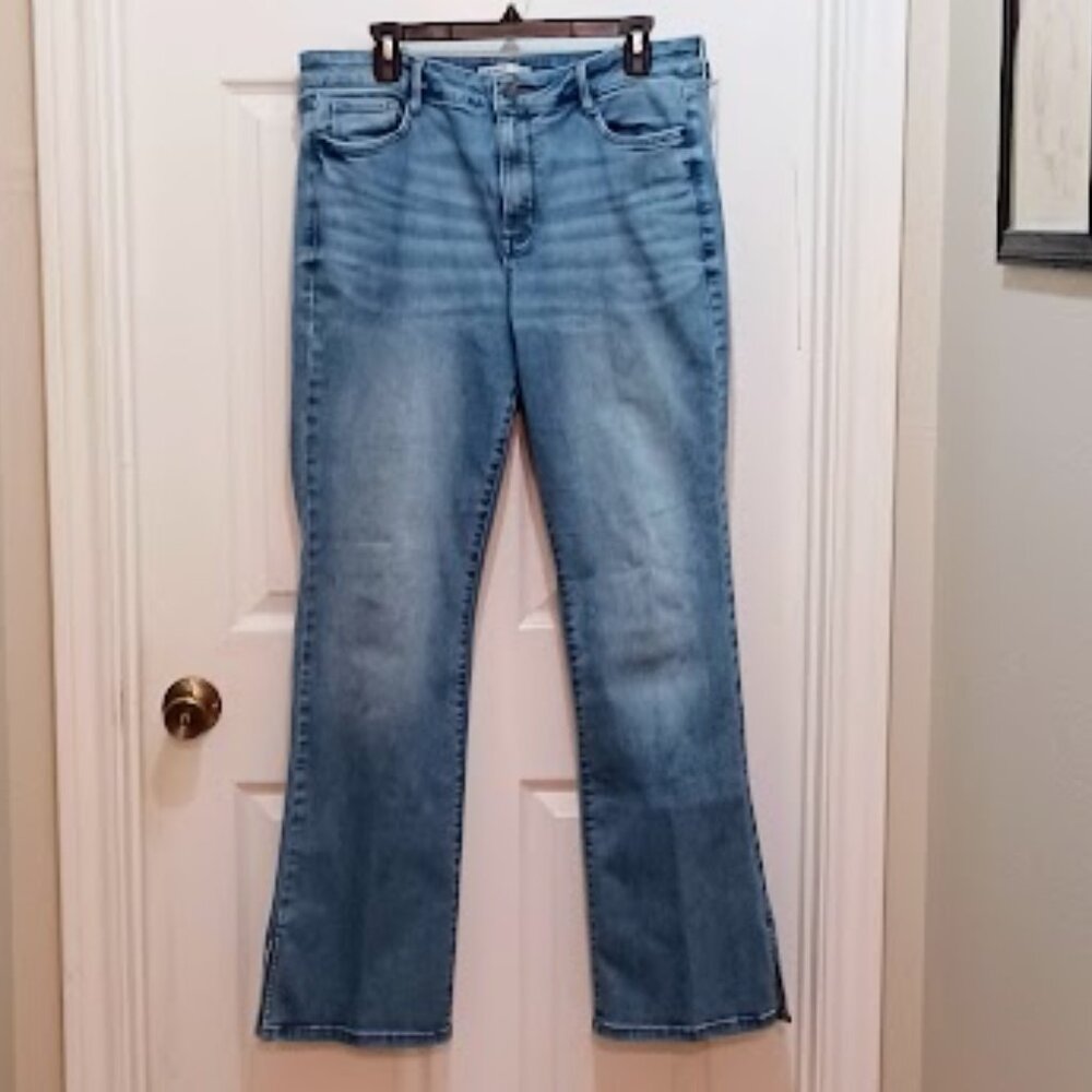 NINE WEST boot cut blue jeans, size 16 w/side slit at hem